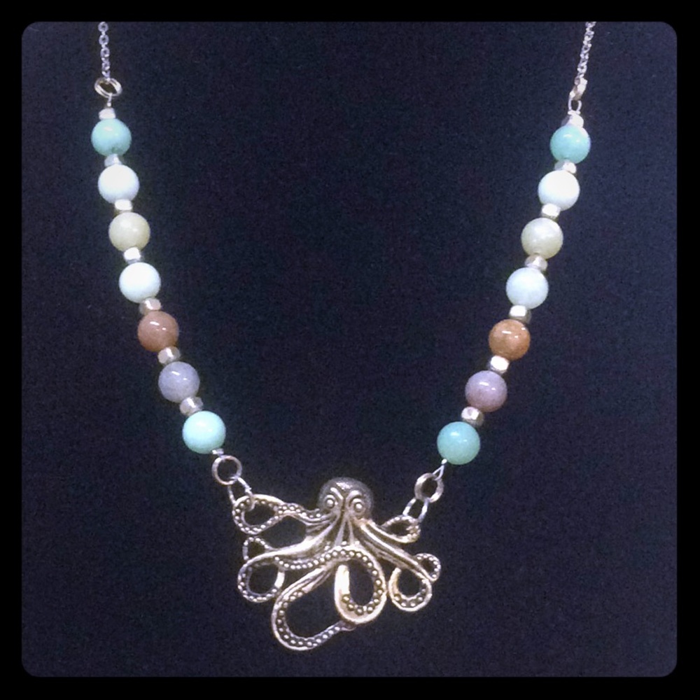 Agate+Amazonite Octopus Necklace, one of a kind